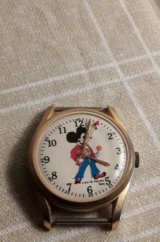 Vintage 1970 Mickey Mouse Watch By Adorable Sales / Swiss Made /1 Jewel.