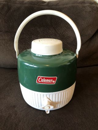 Vintage Green Coleman 1 Gallon Water Cooler Jug Complete With Cup Camping