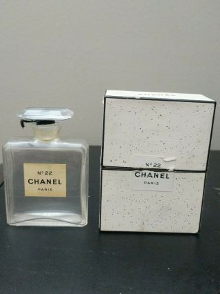 Vtg Chanel No.  22 Empty Perfume Bottle 2 3/4 " Tall W/glass Stopper Made In France