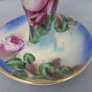 Vintage Limoges China Hand Painted Porcelain Floral Hat Pin Holder & Ring Tray 3