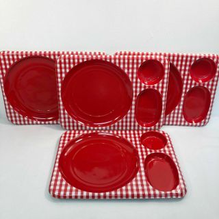 Vintage Gingham Plastic Trays Disposable Mcm 9x13 Retro Picnic Plate Cottagecore