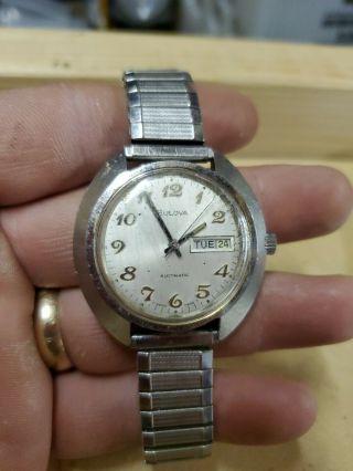 Vintage Bulova Automatic Mens Watch Swiss Made Date Chrome (jl)