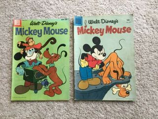 2 Issues Of Walt Disneys Mickey Mouse - Dell Comics (1958 - 1960 Vintage)
