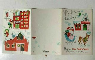 Vintage Mid Century Christmas Greeting Card Santa Claus Cutouts Toy Candy