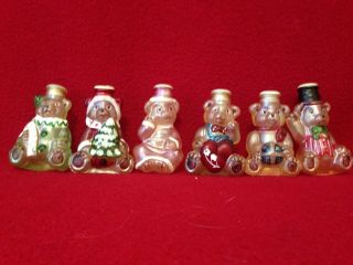 Vintage Merck Old World Christmas Glass Light Covers - Set 6 Teddy Bear Ornaments