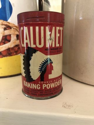 Vintage Calumet Baking Powder Advertising Tin Can Kitchen Decor Farmhouse