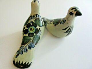 Vintage Hand Painted Mexico Folk Art Tonala Pottery Dove Bird Figurine Pair