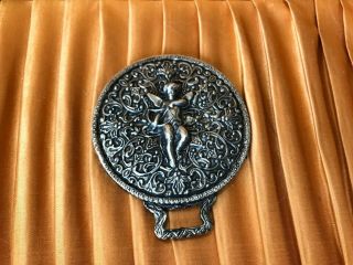 Antique Silver Plate Hand Mirror With Putti Art Nouveau