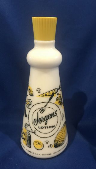 Vintage Milk Glass Jergens Lotion Bottle 8 Fl Oz,  Kitchen,  Yellow Cap,  No Pump