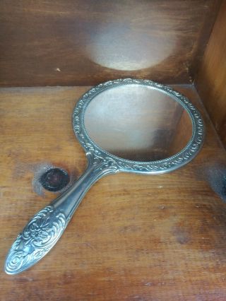 Vintage Silver Plated Hand Held Mirror Vanity Mirror