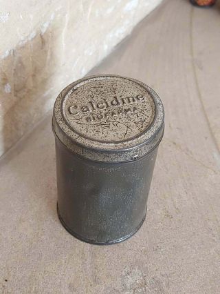 Vintage Tin Box,  Calcidine Biofarma Storage Box,  Cylinder Medicine Tin Container