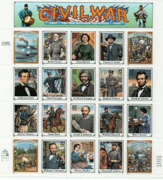 Twenty (20) Vintage Postage Stamps - Civil War (sheet) 32 Cent Stamps