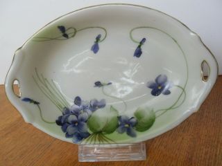 Vintage Nippon Te - Oh China Hand Painted Nut Candy Dish Purple Floral Violets