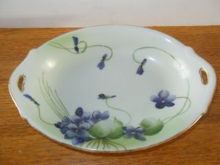 Vintage Nippon TE - OH China Hand painted Nut Candy Dish Purple Floral Violets 2
