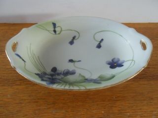 Vintage Nippon TE - OH China Hand painted Nut Candy Dish Purple Floral Violets 3