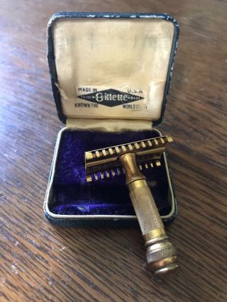 Vintage Gillette Safety Razor,  Box Gold Tone Shaving Collectible