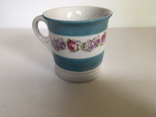 Antique Shaving Mug With Blue Stripes And Flowers