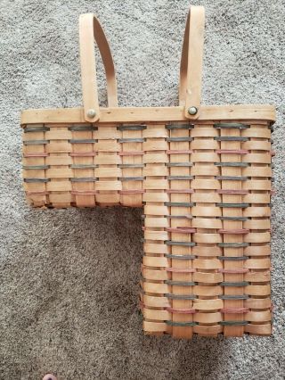 Large Vintage Wicker Two Tone Stair Step Basket With Handle - Sturdy