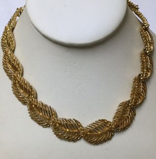 Vintage Napier Gold Plated Filigree Leaf Necklace Estate Jewerly
