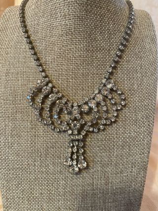 Vintage Art Deco Style Clear Rhinestone Necklace.  15”