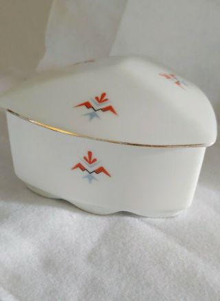Vintage Art Deco Bavaria Porcelain Trinket Jewelry Box Dish Orange Gray Gold
