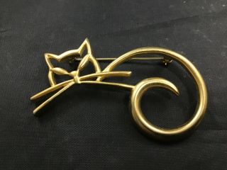 Vintage Cat Silhouette Brooch Gold Tone Metal Costume Jewelry
