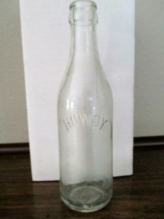 Vintage Embossed Howdy Clear Glass Soda Bottle