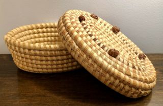 Vintage Gullah Handmade Sweetgrass Basket With Lid Charleston South Carolina