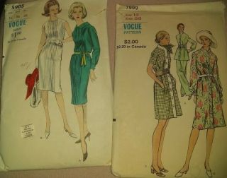 3 Vintage Vogue Sewing Patterns,  Size 16