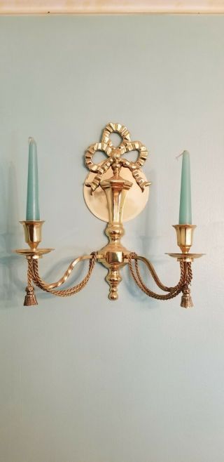 Vintage French Style Double Arm Brass Wall Sconce Candle Holders - Set Of 7