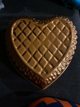 Heart Shaped Copper Tone Jello Cake Mold Pan Diamond Quilted Pattern Vintage
