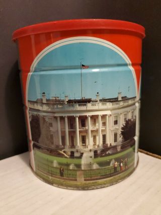 Vintage Hills Bros Coffee Can 1970 White House Capital Lincoln Memorial With Lid