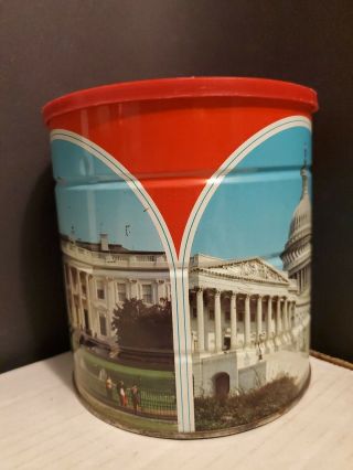 Vintage Hills Bros Coffee Can 1970 White House Capital Lincoln Memorial With Lid 2