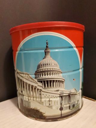 Vintage Hills Bros Coffee Can 1970 White House Capital Lincoln Memorial With Lid 3