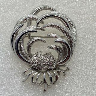 Signed Monet Vintage Floral Brooch Pin Silver Tone Costume Jewelry