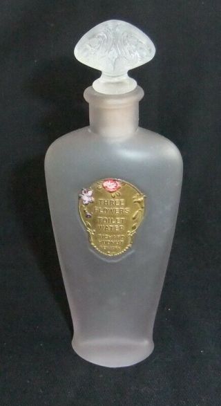 Vintage Richard Hudnut Three Flowers Empty Frosted Perfume Bottle Fancy Stopper