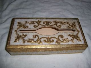 Vintage Florentine Gold Gilt Wood Gold Tissue Box Holder Made In Italy Mid Cent.