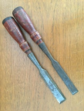 Vintage 2 Stanley Steel Chisels Woodworking Carpentry Tools