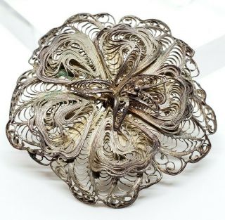 Vintage Signed Lrl 925 Sterling Silver Mexico Layered Filigree Flower Brooch Pin