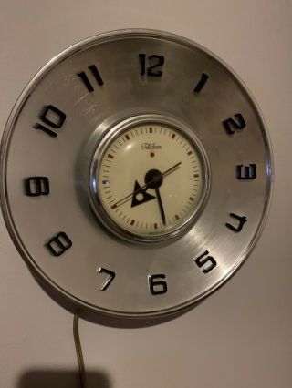 Vtg Mid Century Electric Kitchen Clock Ge Telechron 1950 - 60s Aluminum