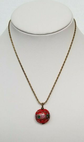 Vintage Brass Chain,  Red Venetian Murano Art Glass Wedding Cake Pendant Necklace