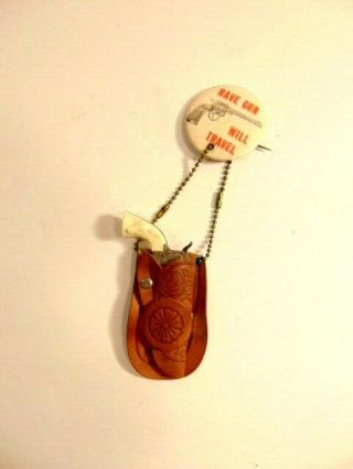 Vintage Novelty Pin With A Miniature Toy Gun In Holster: Have Gun Will Travel
