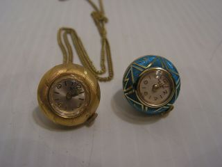 2 Vintage Ladies Pendant Ball Watches.  A Buler,  And A Jean Perret Geneve Swiss