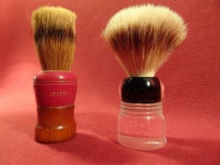 2 Vintage Antique Badger Hair Shaving Mug Brushes Lucite Bakelite Rubber Set