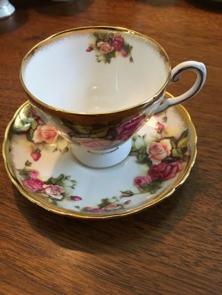 Vintage Teacup And Saucer Victoria Rose Pattern By Royal Tuscan