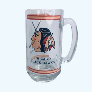 Vintage Chicago Blackhawks Logo Mug W/ Hockey Sticks/hockey Puck - 1970/1980