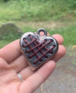 Vintage 925 Sterling Silver Hollow Heart Pendant With Red Leather Weaving