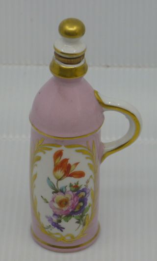 Vintage French Porcelain Perfume Bottle With Handle,  Flower Decoration
