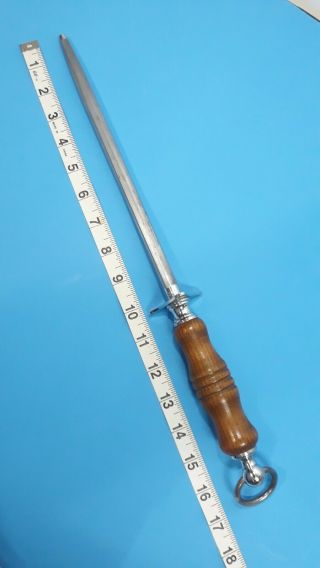 Vintage Made In England Steel Knife Sharpening Rod 15 " Wood Handle