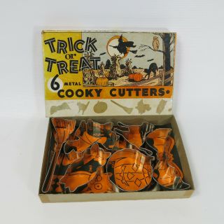 Vintage Set Of 6 Halloween Trick Or Treat Metal Cookie Cutters